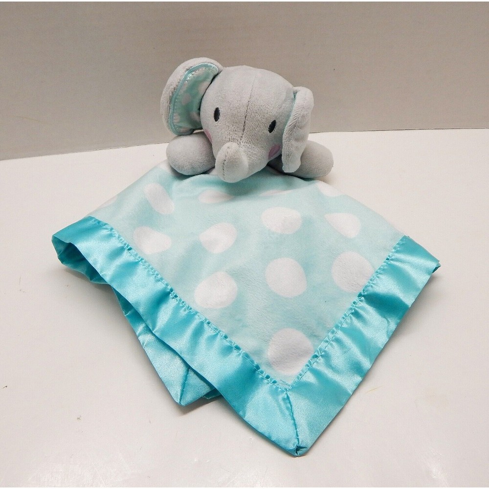 Circo Teal Blue Polka Dot Elephant Baby Security Blanket Lovey Satin